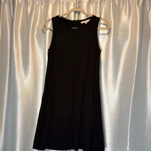 LOFT Black Midi A-line Sleeveless Cocktail Dress wi/ cotton lined buttons size S - Picture 1 of 4